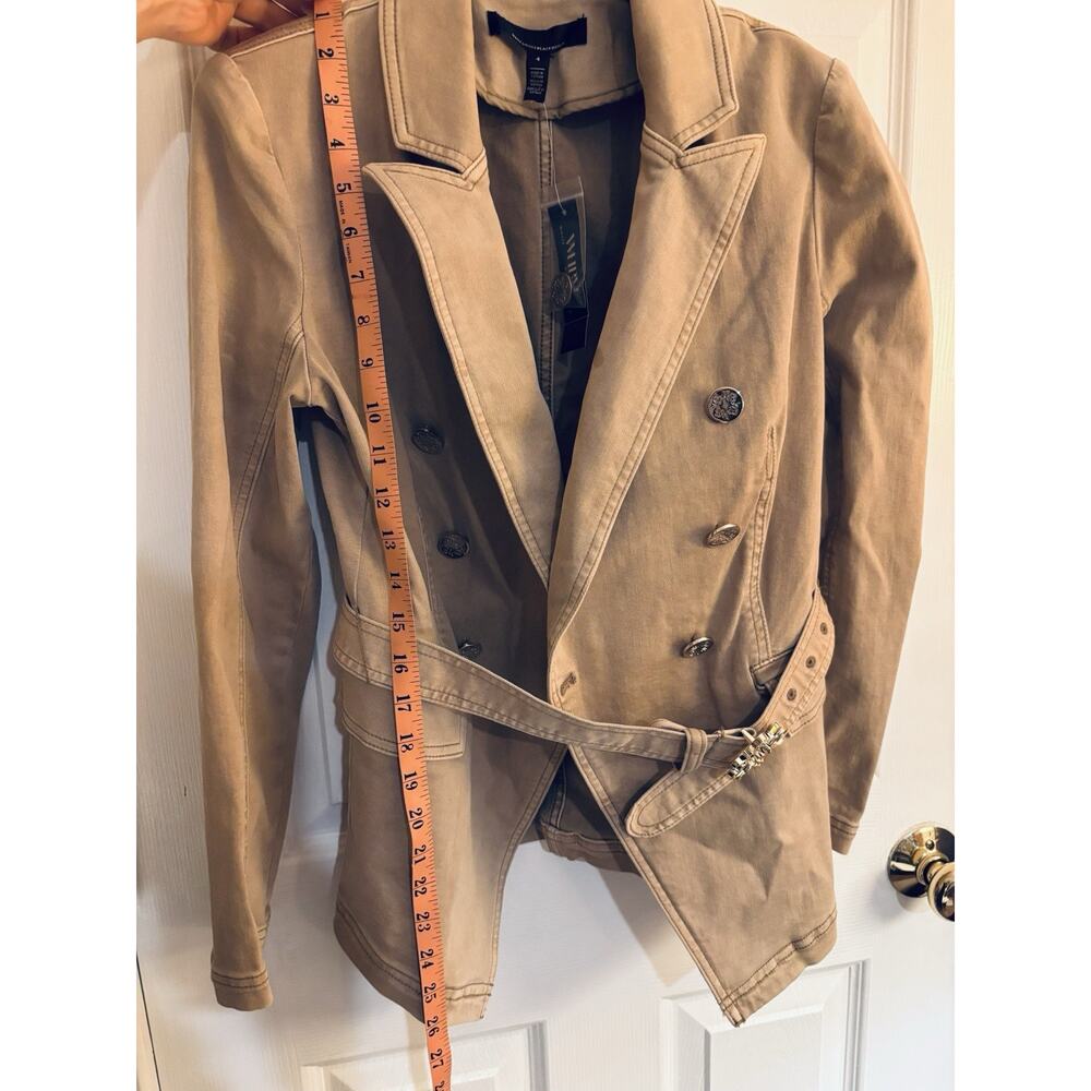 White House Black Market Belted Studio Blazer Beige 4 Mid-Length Pockets - Picture 4 of 11